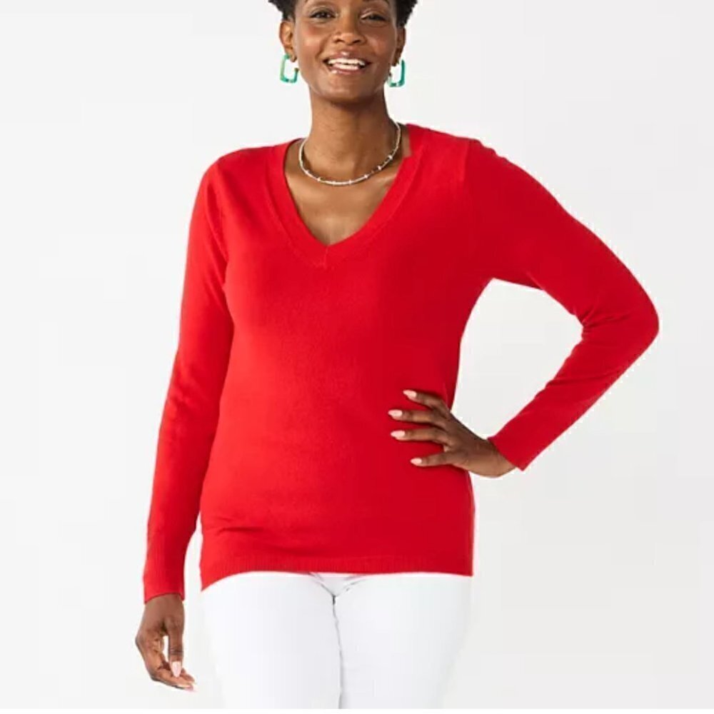White Stag Women's Size‎ Large 12/14 V-Neck Pullover Sweater Classic Red Soft